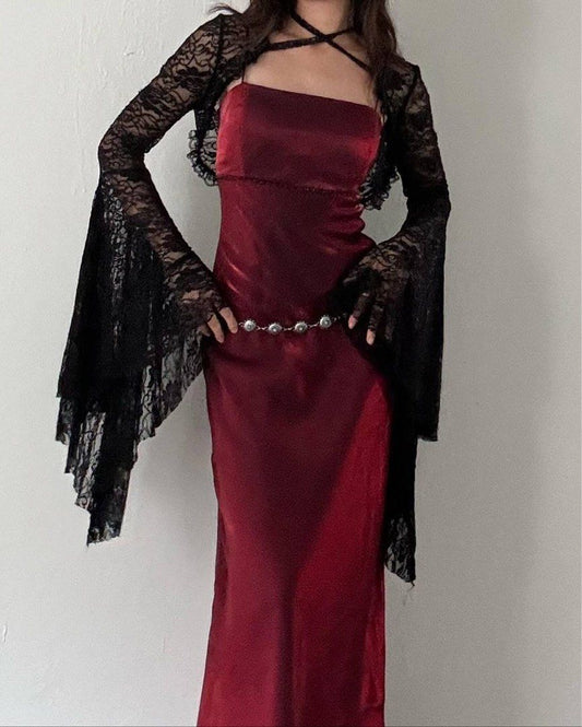 NiceVestidos--Burgundy Retro Long Satin Prom Dress Homecoming Dress Fairy Dress Nv5589