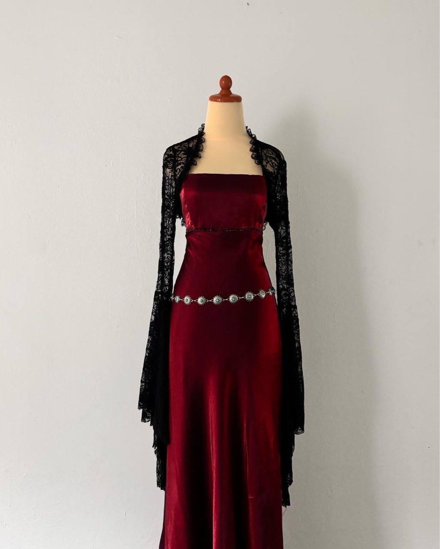 NiceVestidos--Burgundy Retro Long Satin Prom Dress Homecoming Dress Fairy Dress Nv5589