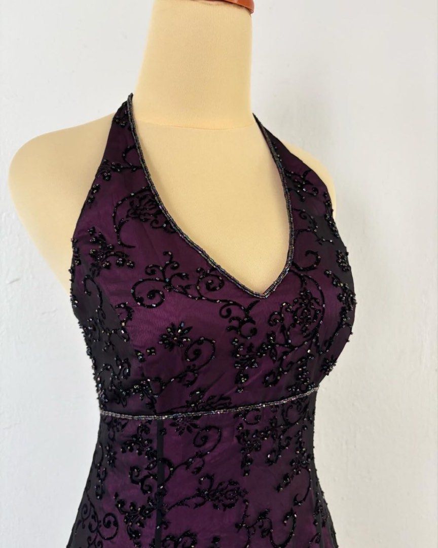 NiceVestidos--Dark Purple Vintage Exquisite Floral Long Chiffon Prom Dress Homecoming Dress Fairy Dress Nv5588