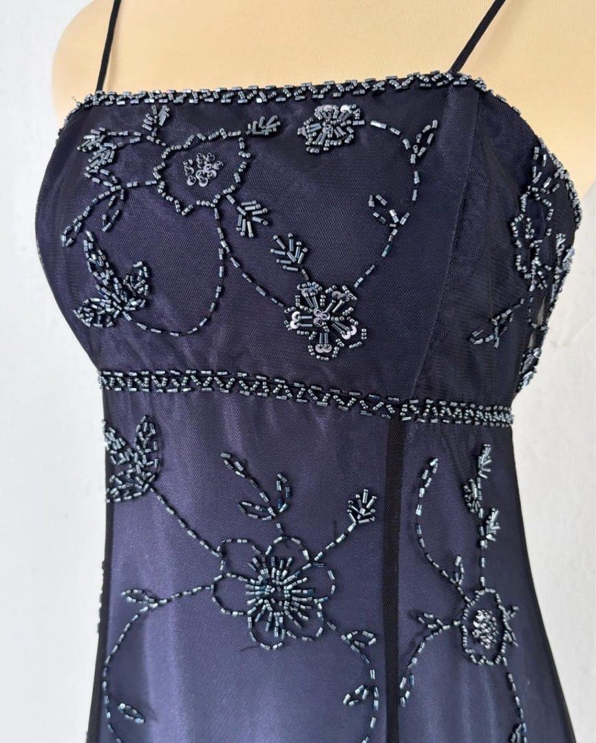 NiceVestidos – Langes, dunkles, exquisites Chiffon-Ballkleid mit Blumenmuster, Heimkehrkleid, Feenkleid, NV5585