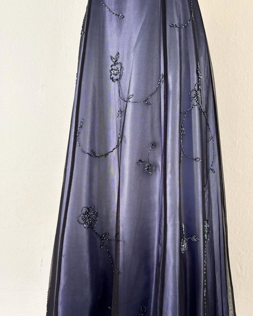 NiceVestidos – Langes, dunkles, exquisites Chiffon-Ballkleid mit Blumenmuster, Heimkehrkleid, Feenkleid, NV5585