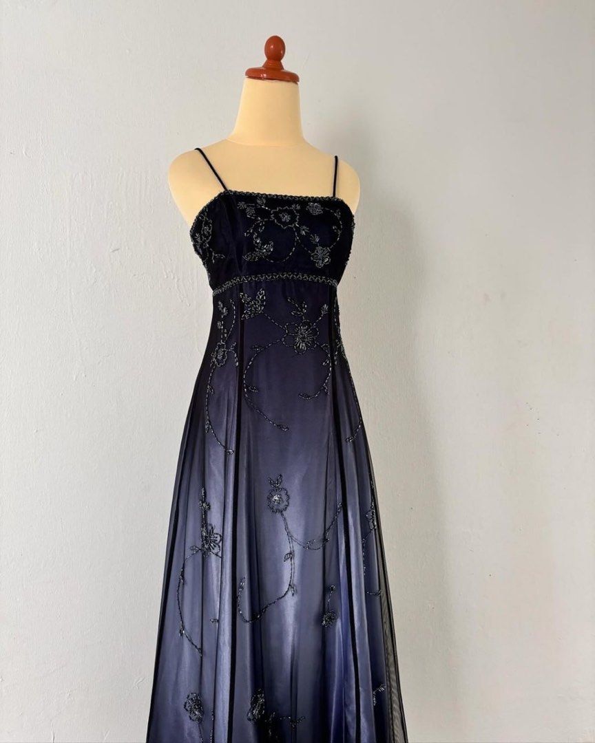 NiceVestidos – Langes, dunkles, exquisites Chiffon-Ballkleid mit Blumenmuster, Heimkehrkleid, Feenkleid, NV5585