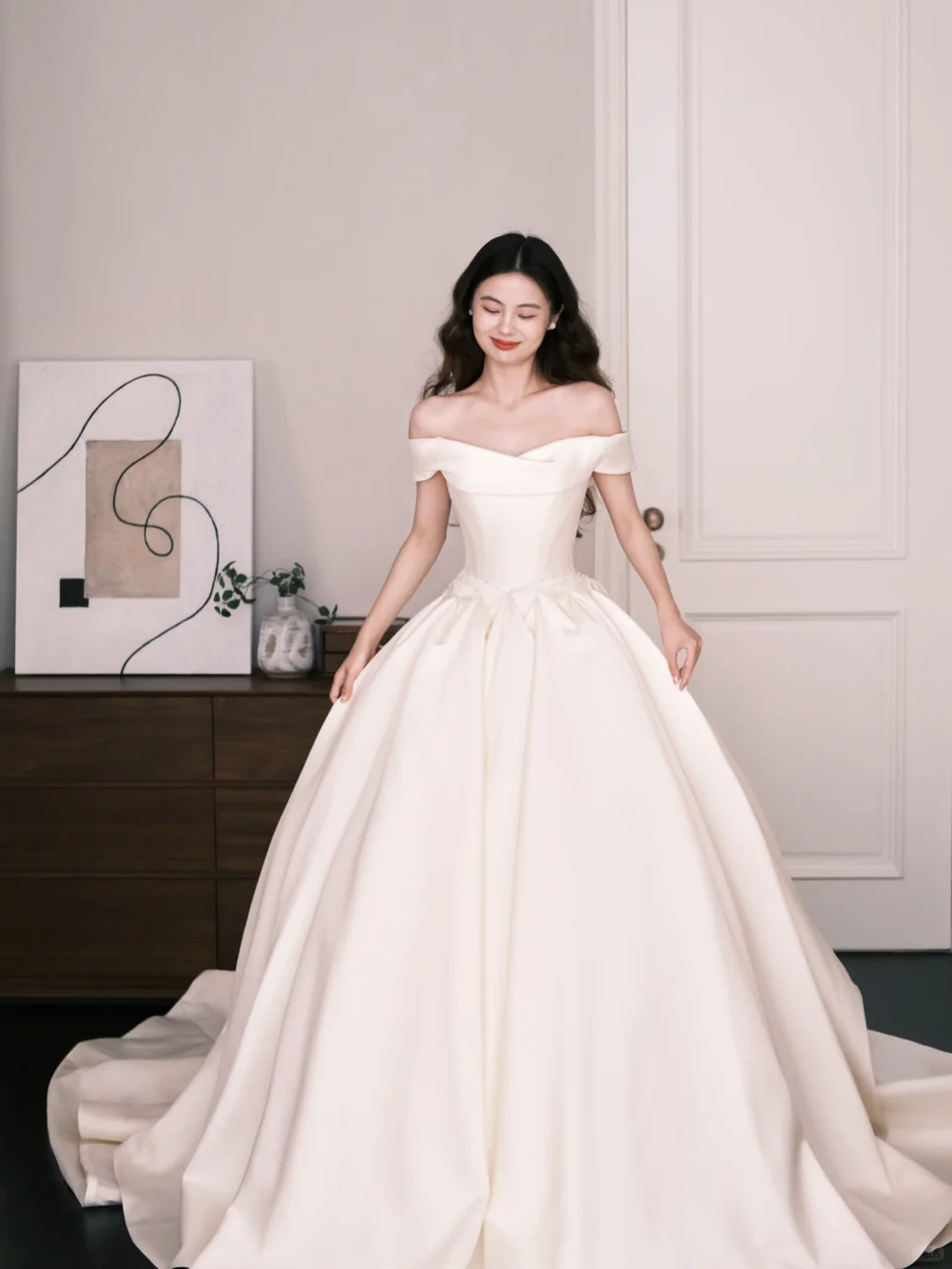 Off The Shoulder Satin Ballgown Wedding Dress Bridal Gown  NV7270
