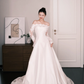 White Off The Shoulder Lace Sleeve Satin Wedding Dress  NV7237