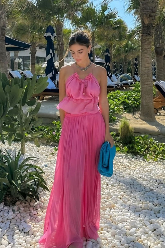 Blau/Rosa Mode Zweiteiler Elegantes Hochzeitsgast-Partykleid Urlaubskleid nv5334