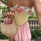 Pink Floral Sweet Short Satin Homecoming Dress Party Dress nv4874