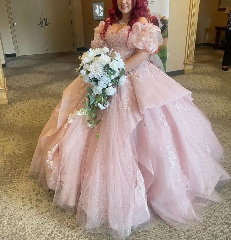 NiceVestidos - Robe de mariée longue en dentelle florale rose exquise NV5832