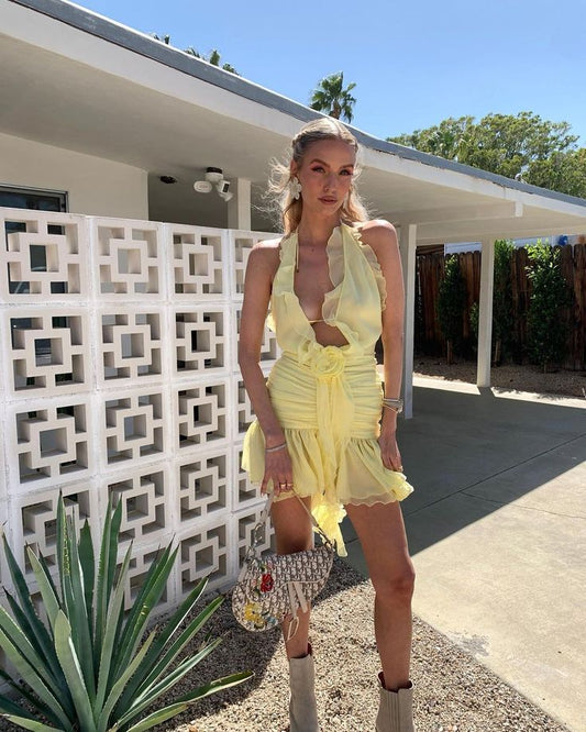 Yellow fashion chiffon short homecoming dress party dress gown birthday dress nv4678