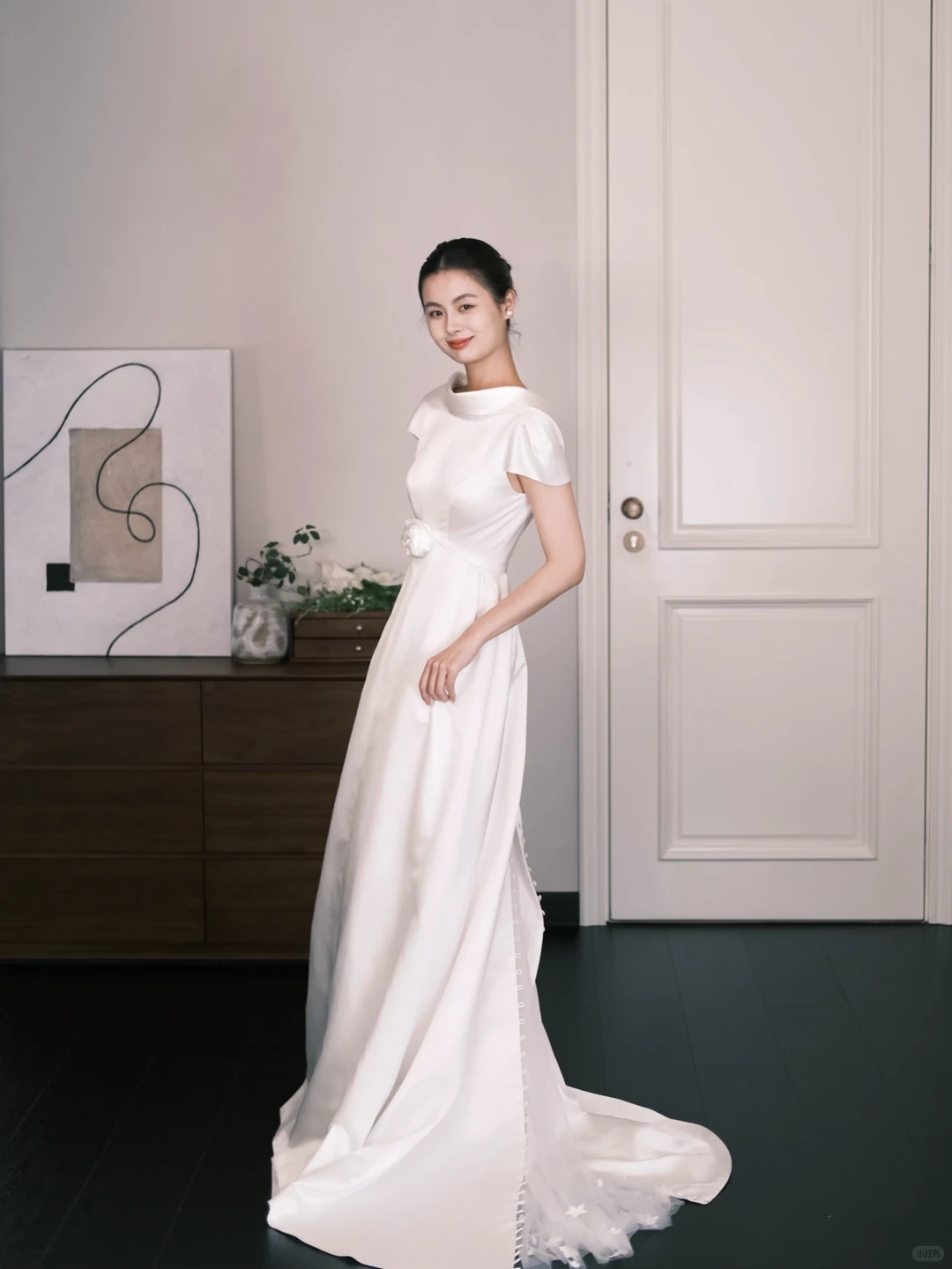 Minimalist High Neck Satin A-Line Wedding Dress  NV7315