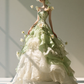 Strapless Green Lace Fairy Evening Gown, Cascading 3D Flowers, Ruffled Organza Ball Gown for Photoshoot  NV7465