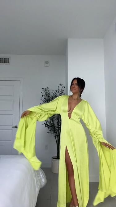 Robe de soirée longue élégante et sexy à fente latérale, vert pomme, nv2879