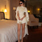 White Fashion Elegant Short Satin Homecoming Dress Prom Dress Party Dress nv4809