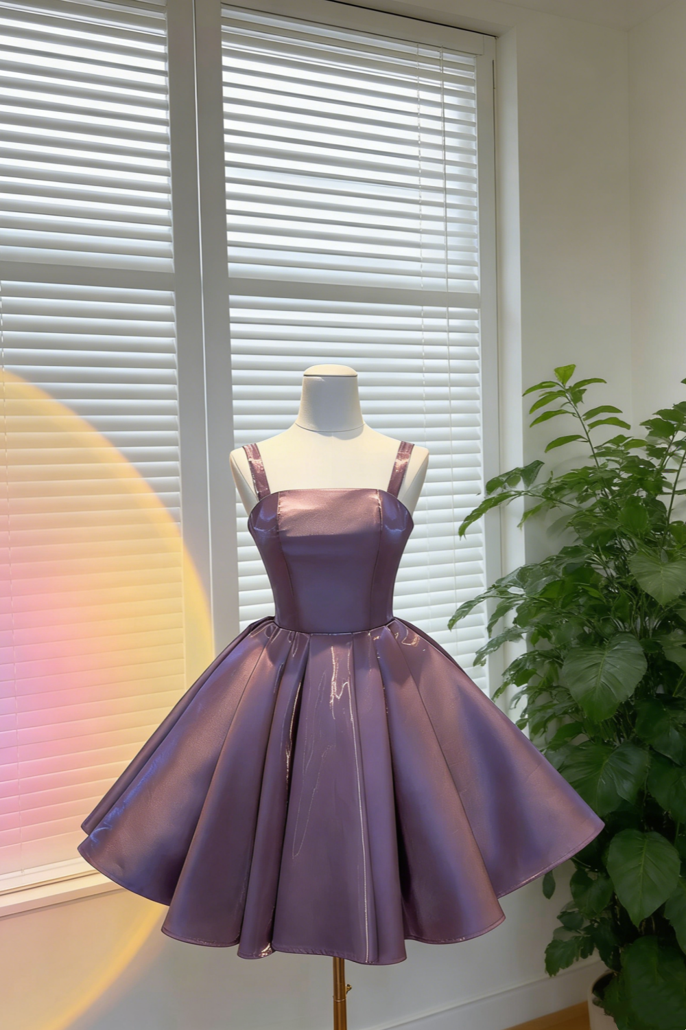 Lavender Satin Lace-Up Puff Dress - Gentle Style Birthday Party Gown NV6790