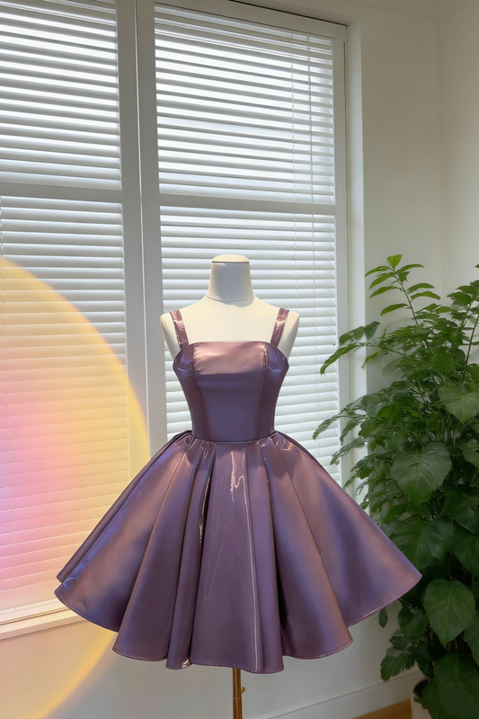 Lavender Satin Lace-Up Puff Dress - Gentle Style Birthday Party Gown NV6790