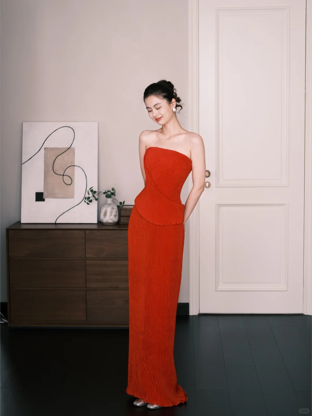 Strapless Pleated Mermaid Evening Gown Red Fitted Wedding Reception Dress  NV7255