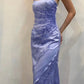 Lila Schlitz A-Linie Spaghettiträger Langes Ballkleid Abendkleid nv2802