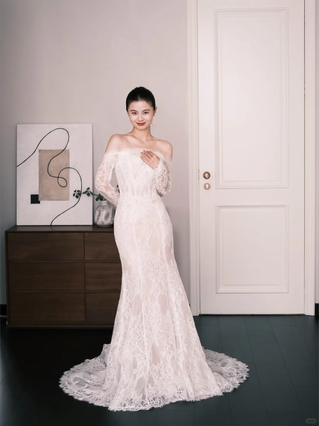 Vintage Lace Mermaid Wedding Dress Off The Shoulder Long Sleeve Bridal Gown  NV7246