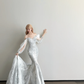 Silver Grey Off Shoulder Prom Gown Detachable Sheer Puff Sleeve Beaded Lace Mermaid Long Train Evening Dress  NV7160