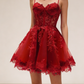 Red Lace Appliqué Spaghetti Strap Short Tulle Back-To-School Dress/Birthday Party Dress Nv4932