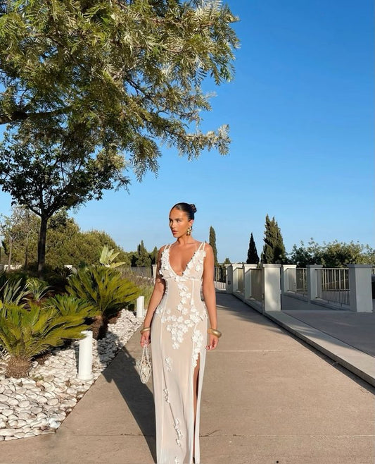 Robe de soirée longue et élégante en forme de sirène, blanche, transparente, à la mode, nv2884