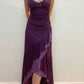 Purple Simple Spaghetti Strap Ruffle Hem Ball Gown Evening Dress nv1921