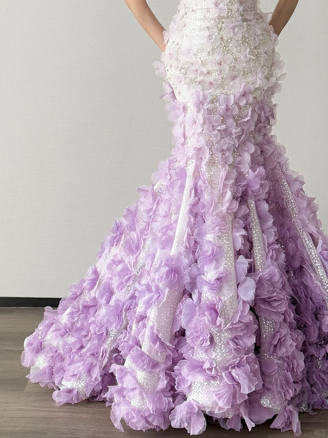 Lavender Ombre Strapless Mermaid Prom Dress 3D Flower Petal Train  NV7140