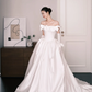 White Off The Shoulder Princess Satin Wedding Dress  NV7232