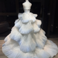 Light Blue Ombre Strapless Tulle Ball Gown, Beaded Tiered Cloud Ruffle Prom Dress  NV7085