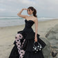 Luxury Palace Style Spaghetti Strap Beaded Gown | Black Satin Ballgown Train Maxi Dress for Red Carpet Gala Awards Ceremony High-End Social Event NV6271