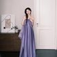 Lavender Strapless Satin Prom Dress Flowy Long Train Evening Gown  NV7213