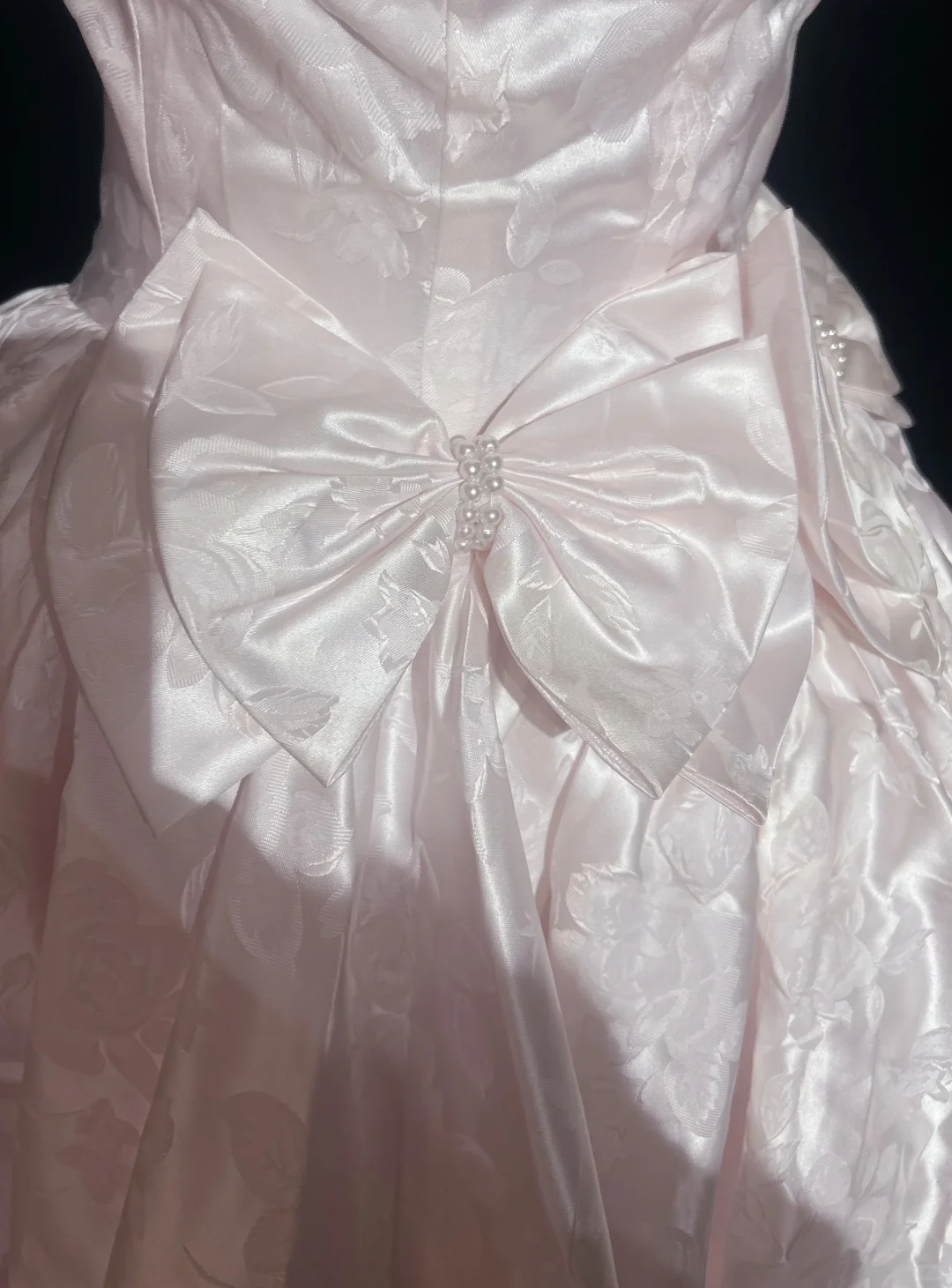 Off Shoulder Pale Pink Vintage Tea Length Prom Dress Jacquard Satin Puff Sleeve Floral Pattern A-Line Formal Gown  NV6900