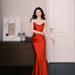 Bright Red Strapless Satin Mermaid Evening Gown  NV7226