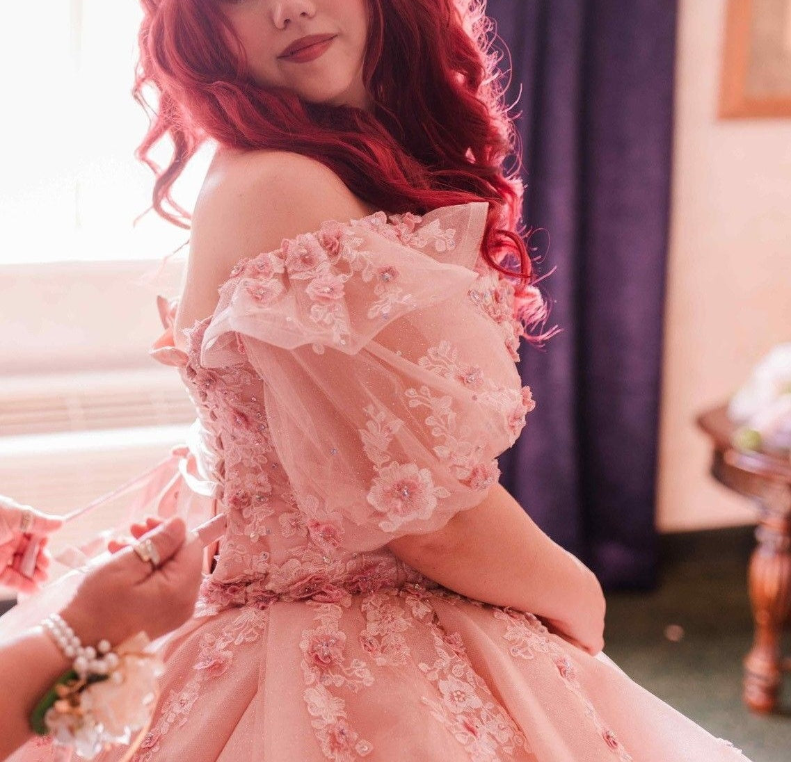 NiceVestidos - Robe de mariée longue en dentelle florale rose exquise NV5832