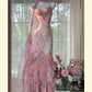 Elegant and romantic ruffled chiffon pink long prom dress nv5322