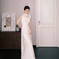 High Neck Lace Mermaid Wedding Dress, Sleeveless Sheer Bridal Gown  NV7280