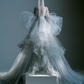 Ombre Gray Layered Tulle Wedding Gown with Oversized Bow and Bubble Lace Train  NV7483