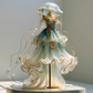 Teal Ombre Jellyfish Themed Organza Gown with Sweetheart Neck and Gold Trim  NV7491