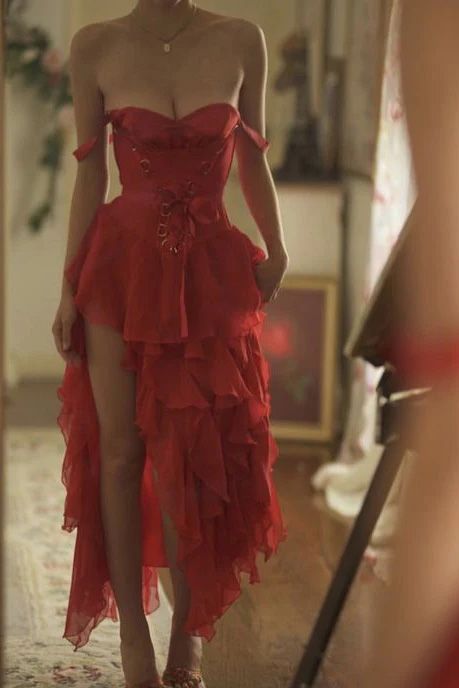 Rotes Vintage Elegantes Kurzes Chiffon Homecoming Kleid Partykleid nv4851