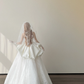 White Halter A Line Wedding Gown Deep V Satin 3D Flower Ruffle Lace Bridal Dress  NV7148