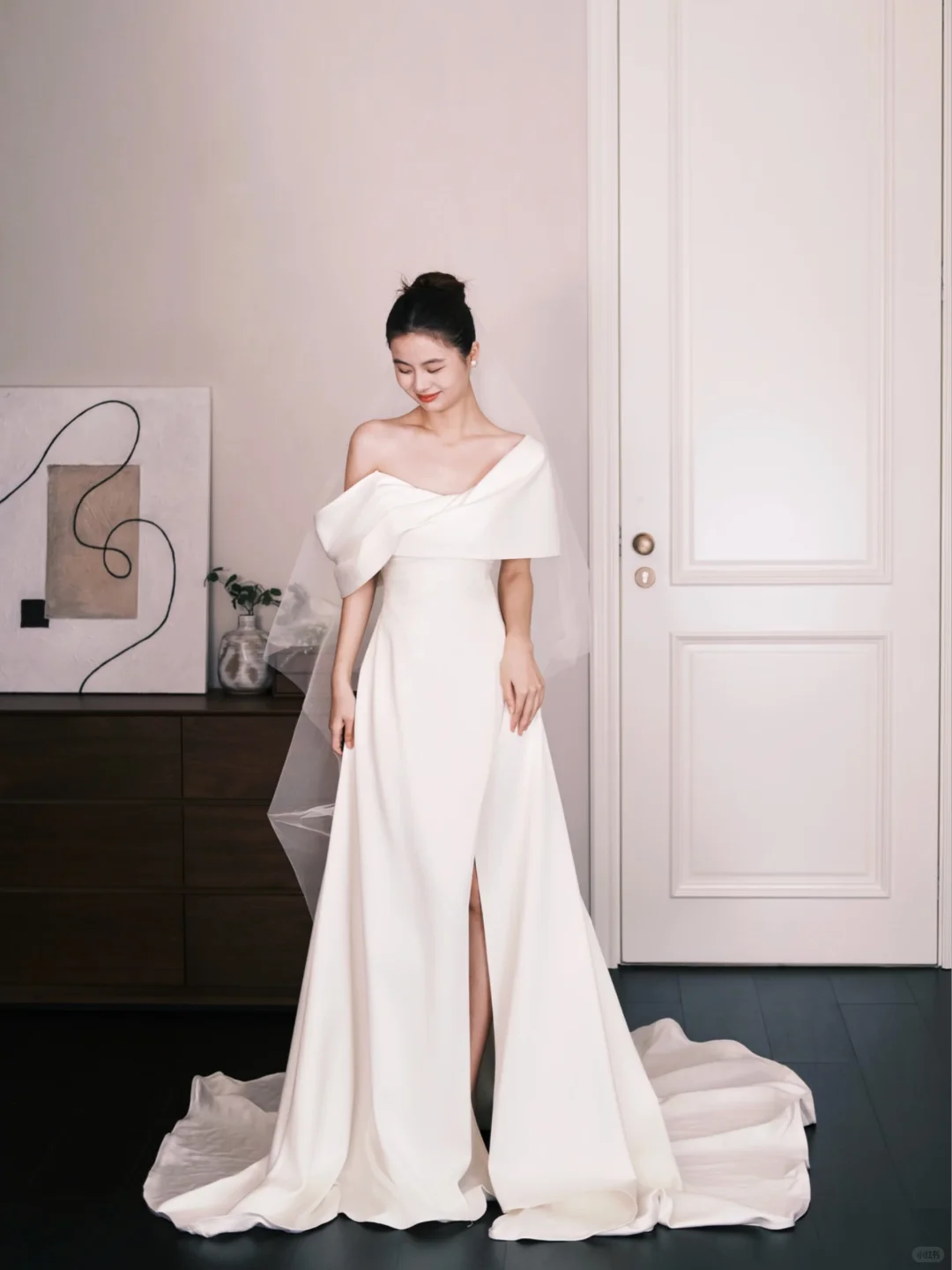 Off The Shoulder Satin Mermaid Wedding Dress High Slit Bridal Gown  NV7208