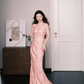New Chinese Cheongsam Evening Dress Halter Pink 3D Floral Mermaid Gown  NV7250