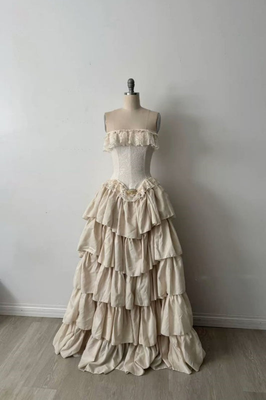 NiceVestidos-_Long, delicate lace layered dress NV6032