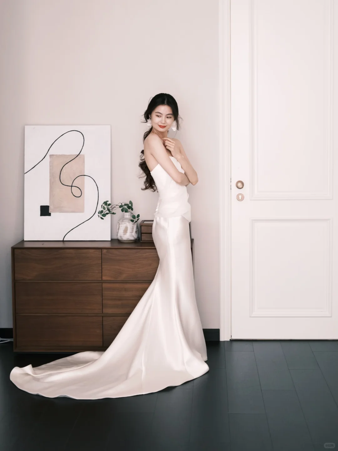 Strapless Satin Mermaid Bridal Gown, Ruched Bodice Minimalist Wedding Dress  NV7257