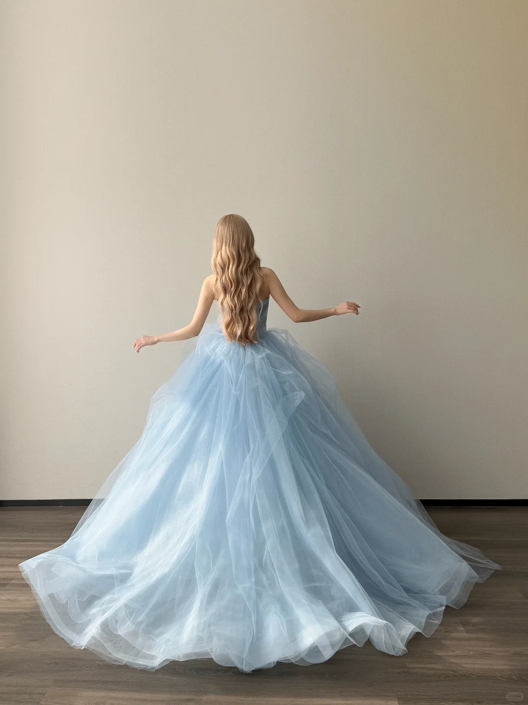 Light Ice Blue Strapless Prom Gown Beaded 3D Flower Multi-Layer Tulle A Line Evening Dress  NV7150
