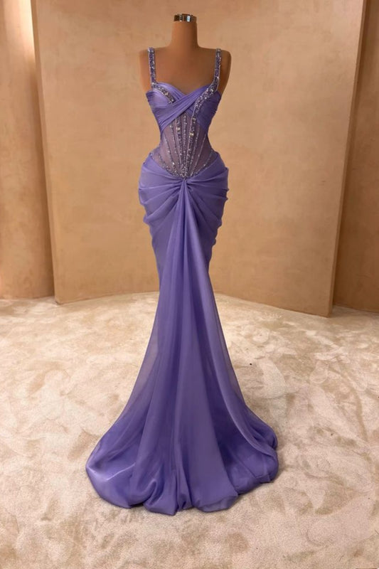 NiceVestidos-Purple Delicate Beaded Long Tulle Satin Prom Dress NV6140