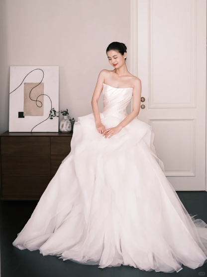 Strapless Tiered Ruffle Tulle Wedding Dress Bridal Gown  NV7269