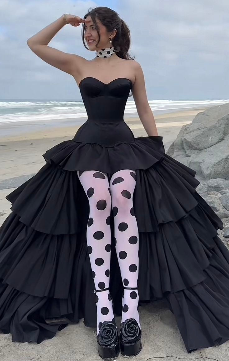 Luxury Palace Style Spaghetti Strap Beaded Gown | Black Satin Ballgown Train Maxi Dress for Red Carpet Gala Awards Ceremony High-End Social Event NV6271