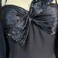 Navy Spaghetti Strap Midi Homecoming Dress Satin Bodice Rhinestone Bow Chiffon A-Line Vintage Cocktail Evening Gown  NV6909
