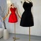 Black/Red Fashion Simple Suspender Short Mini Satin Homecoming Dress Prom Dress Evening Dress Party Dress nv3894