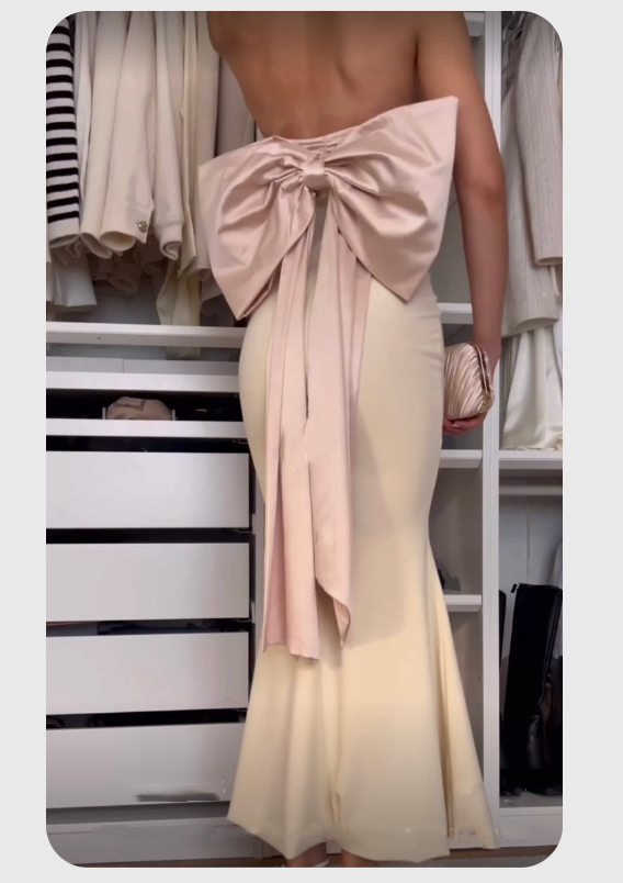 Robe de soirée longue en satin rose et blanc, simple et élégante avec décoration en nœud dans le dos, robe de bal, robe de soirée, robe de fête nv2270